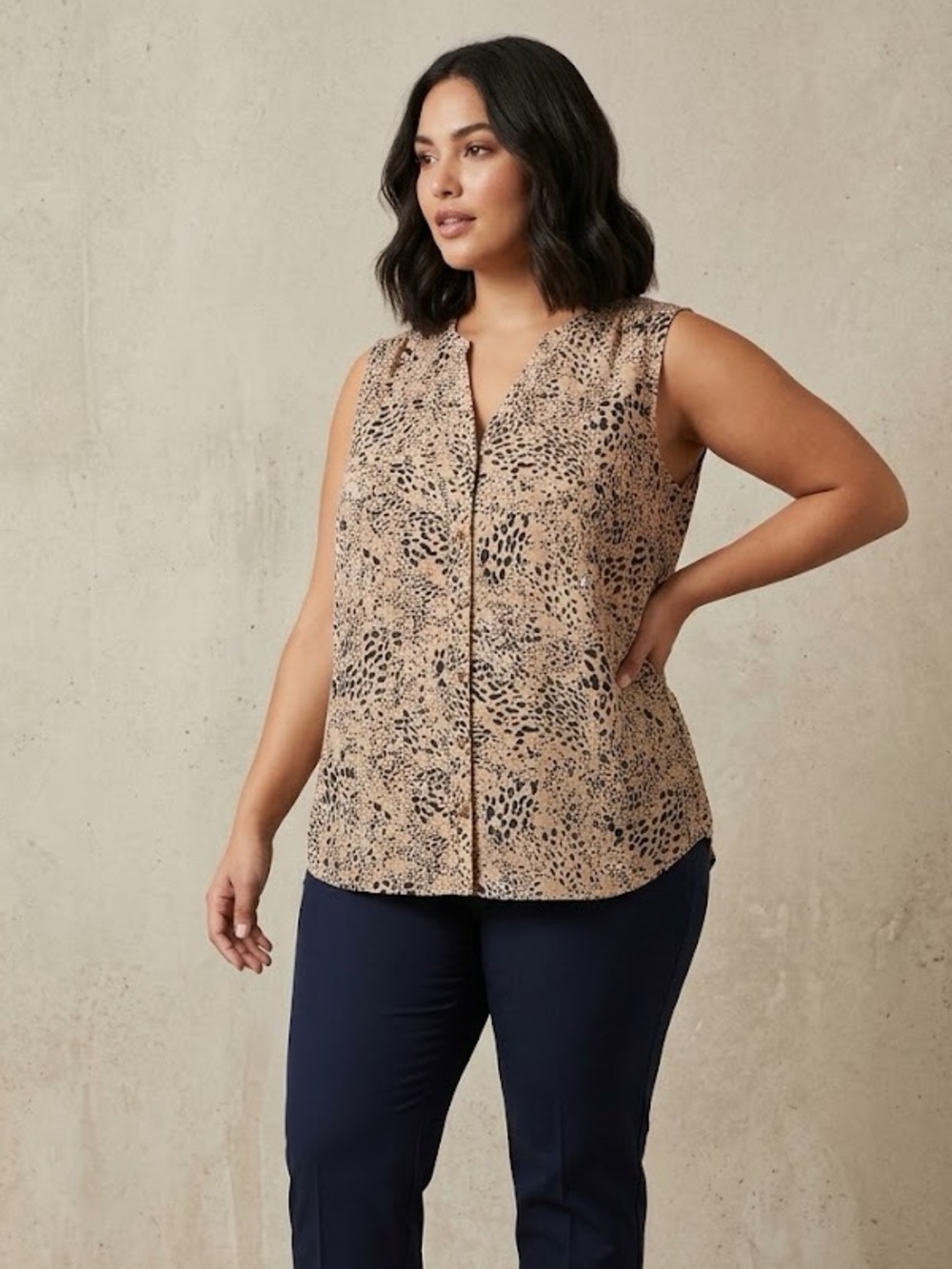 Maurices Taupe and Black Animal Print Sleeveless Blouse